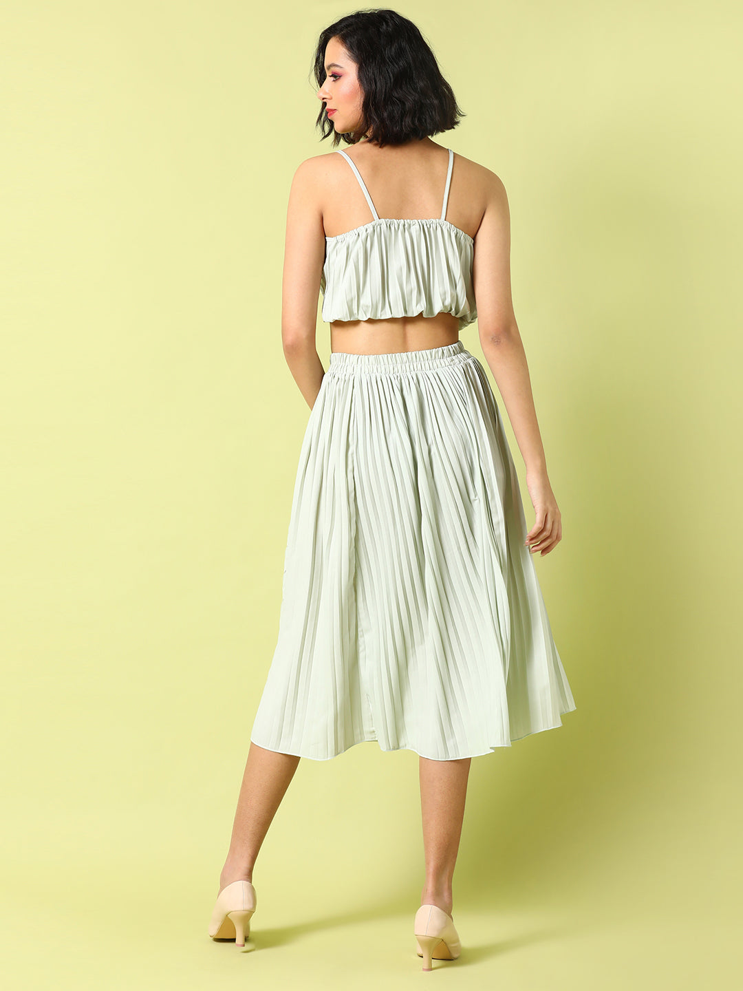 Women White Pleated Co-Ord Set