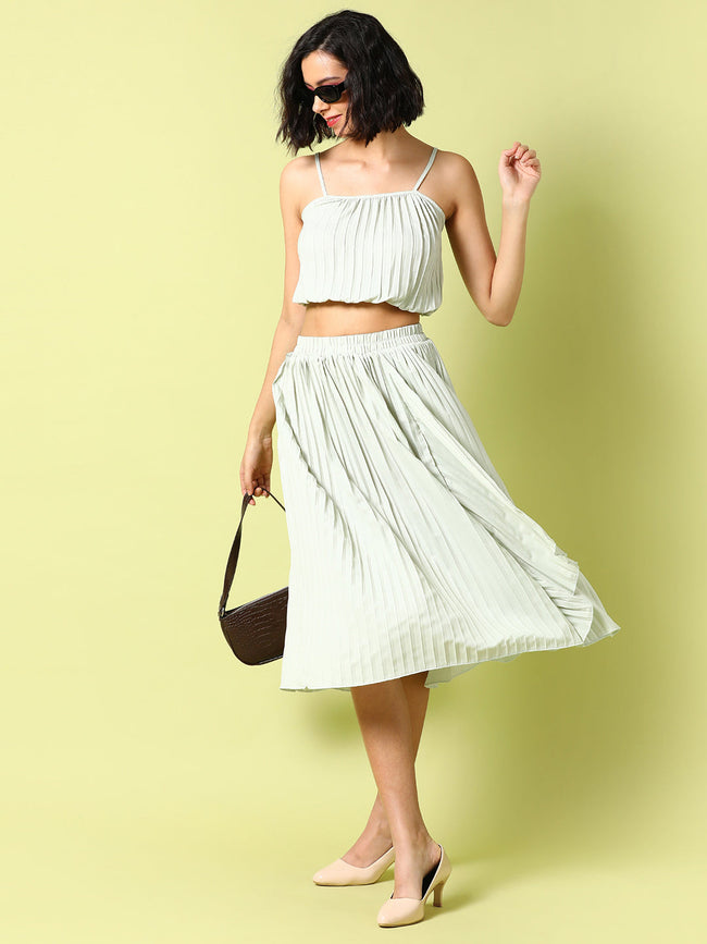 Women White Pleated Co-Ord Set
