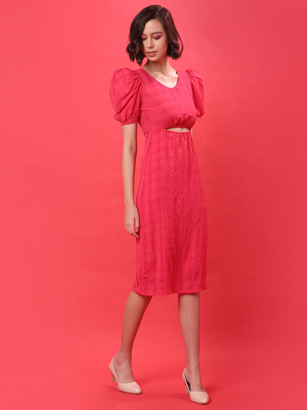 Women Red Cutout Midi Dress
