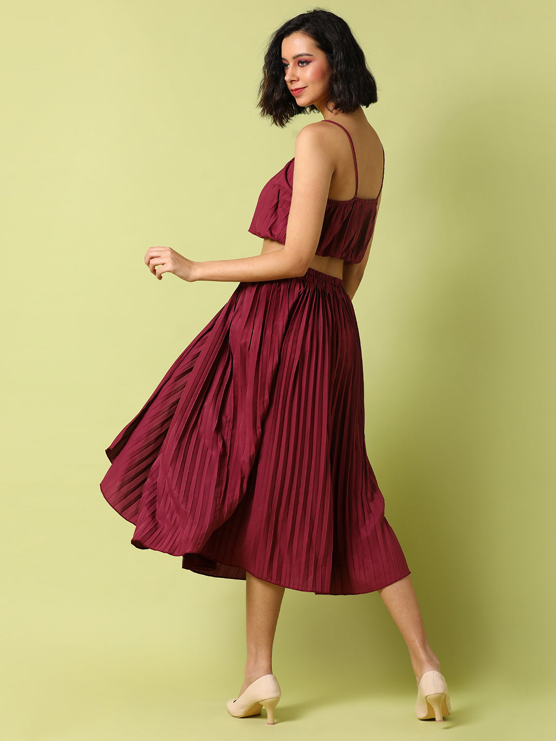 Women Red Pleated Co-Ord Set