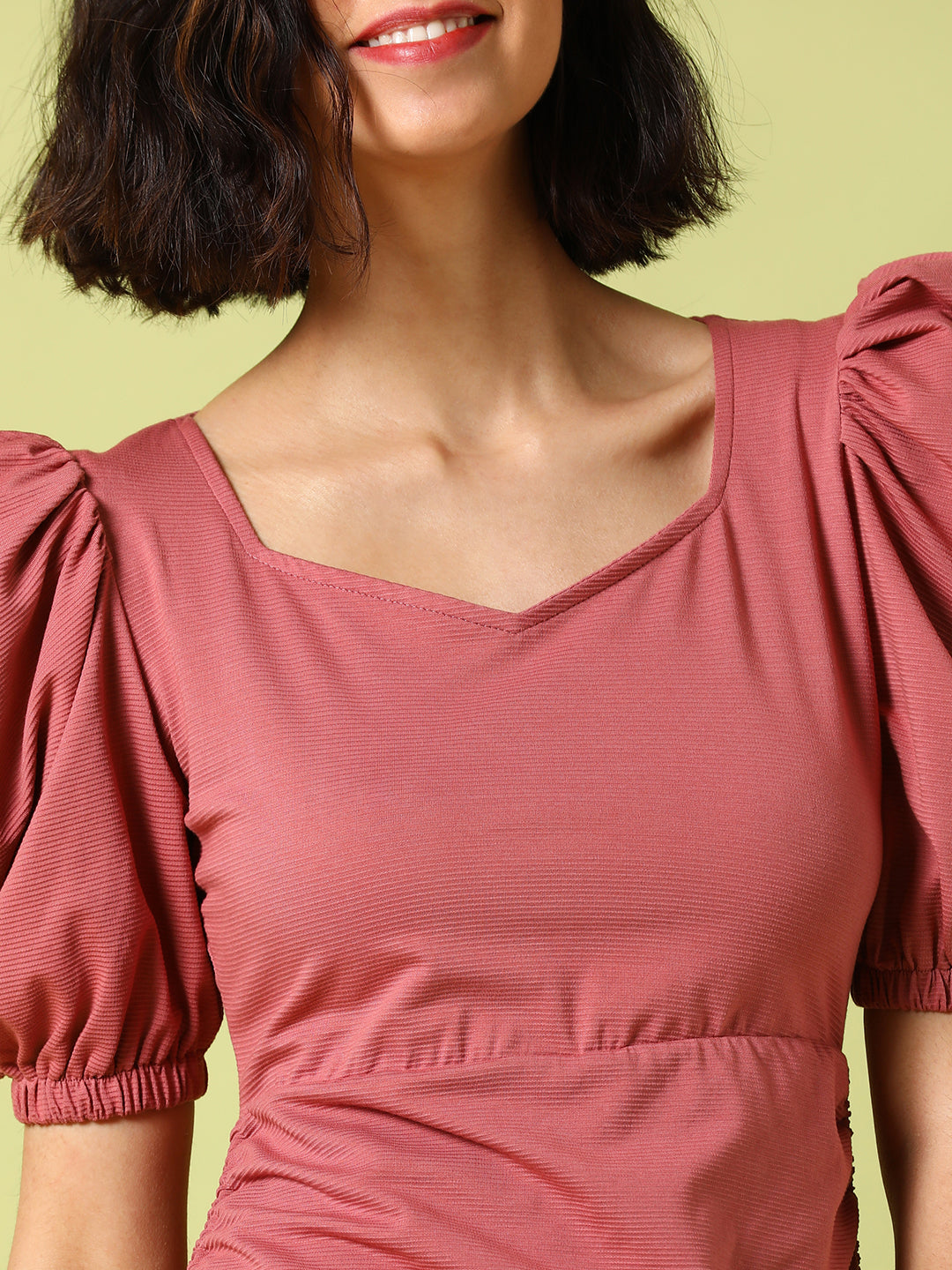 Women Pink Ruched Mini Dress