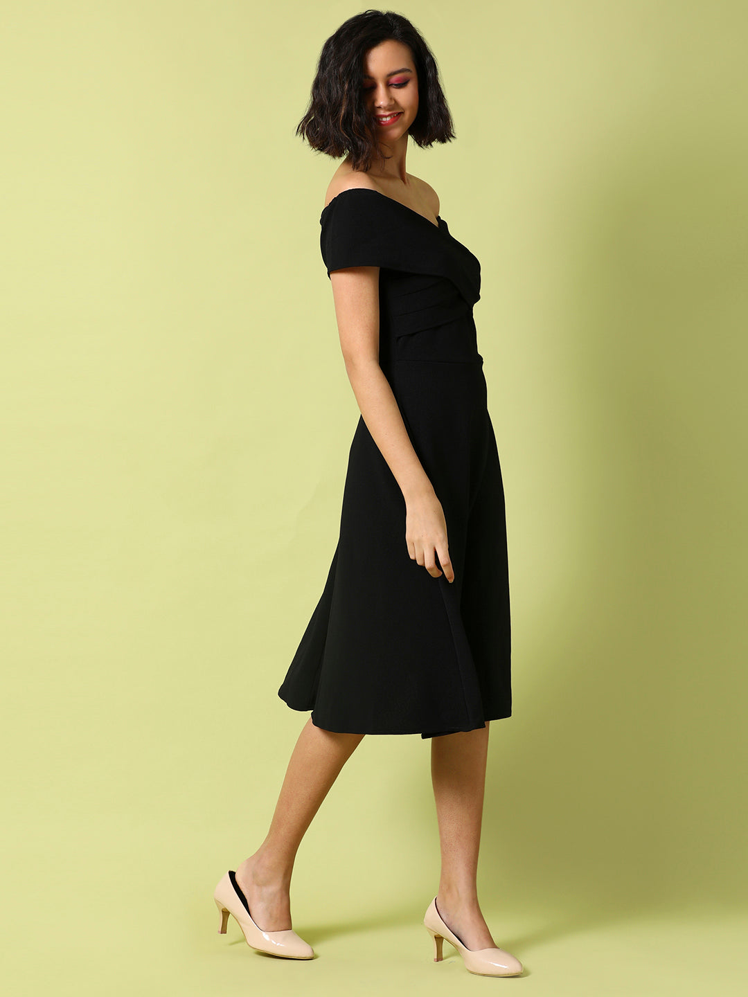 Women Black Criss-Cross Midi Dress