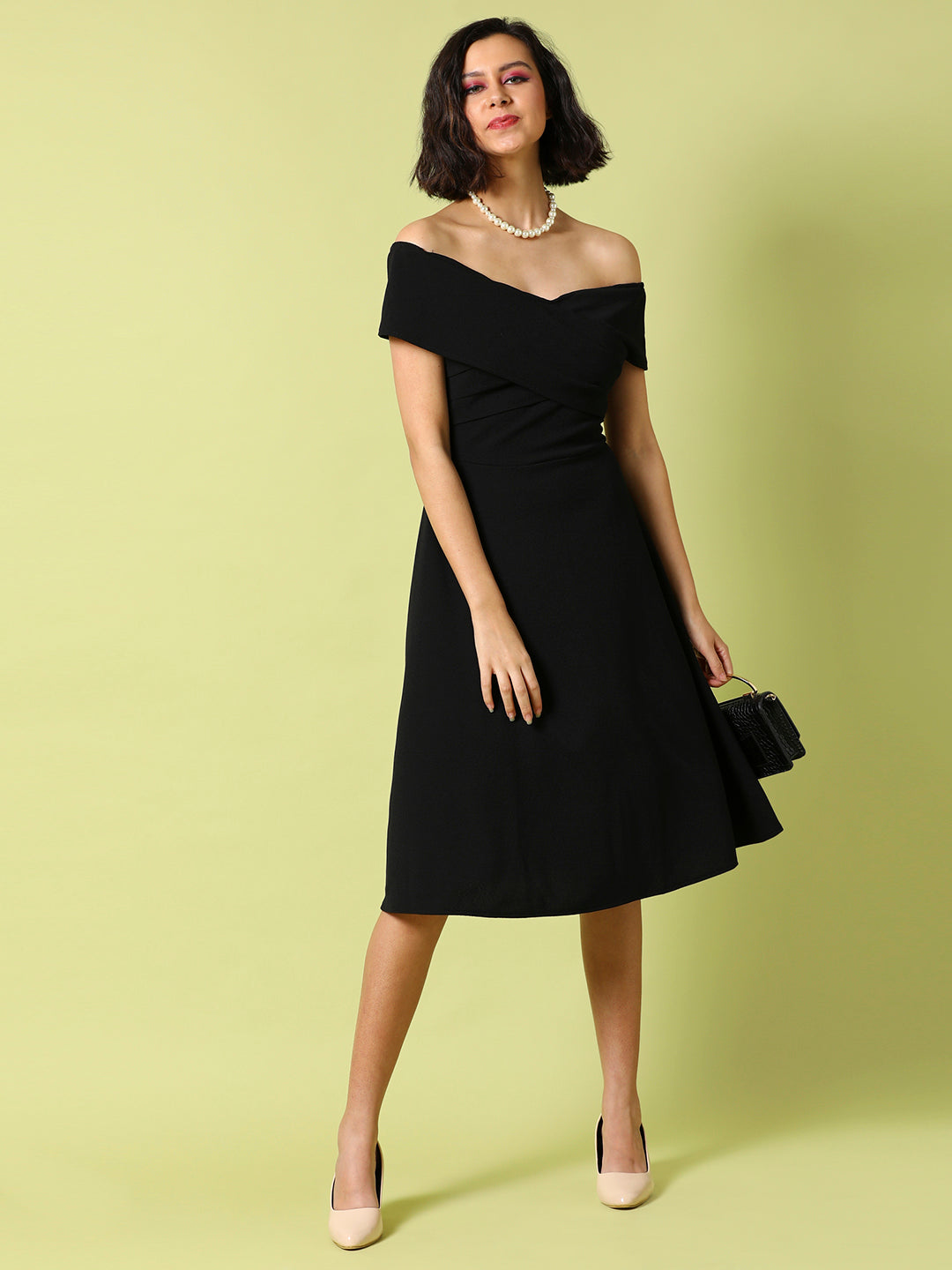 Women Black Criss-Cross Midi Dress
