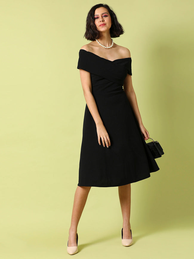 Women Black Criss-Cross Midi Dress
