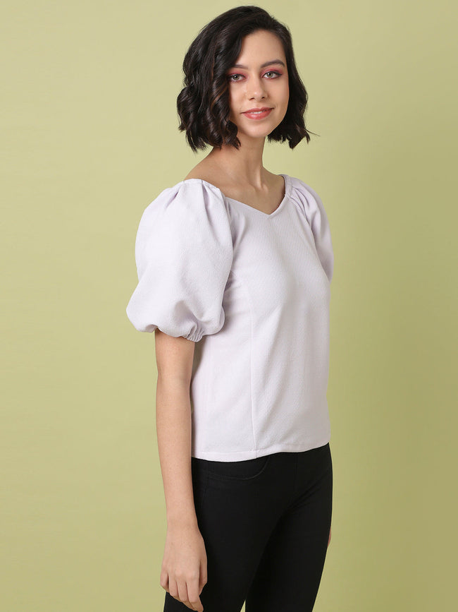 Women Grey Puff-Sleeved Top