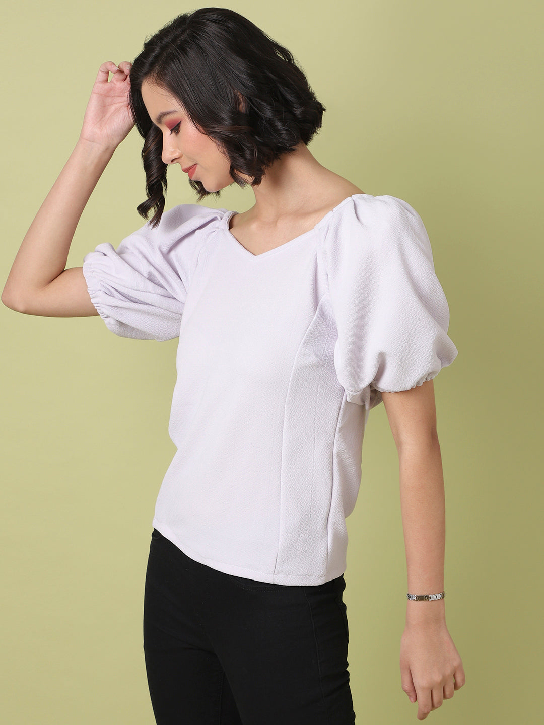 Women Grey Puff-Sleeved Top