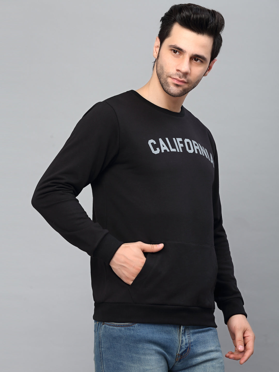 Men Printed Round Neck Fleece Sweatshirt
