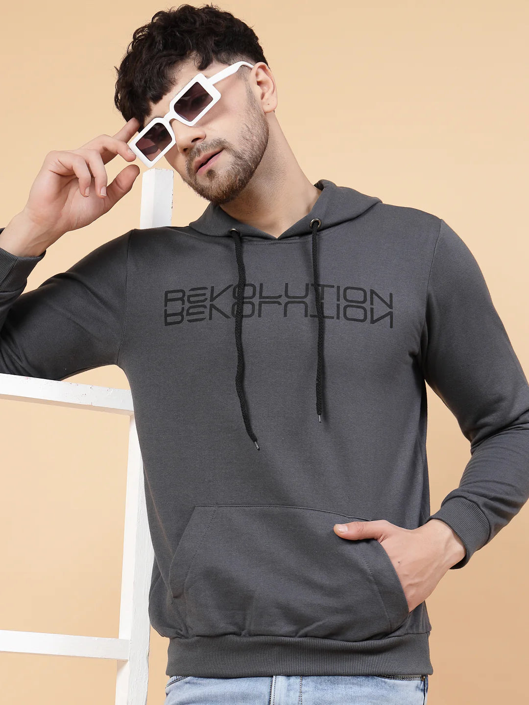 Men Printed Hooded Fleece Sweatshirt