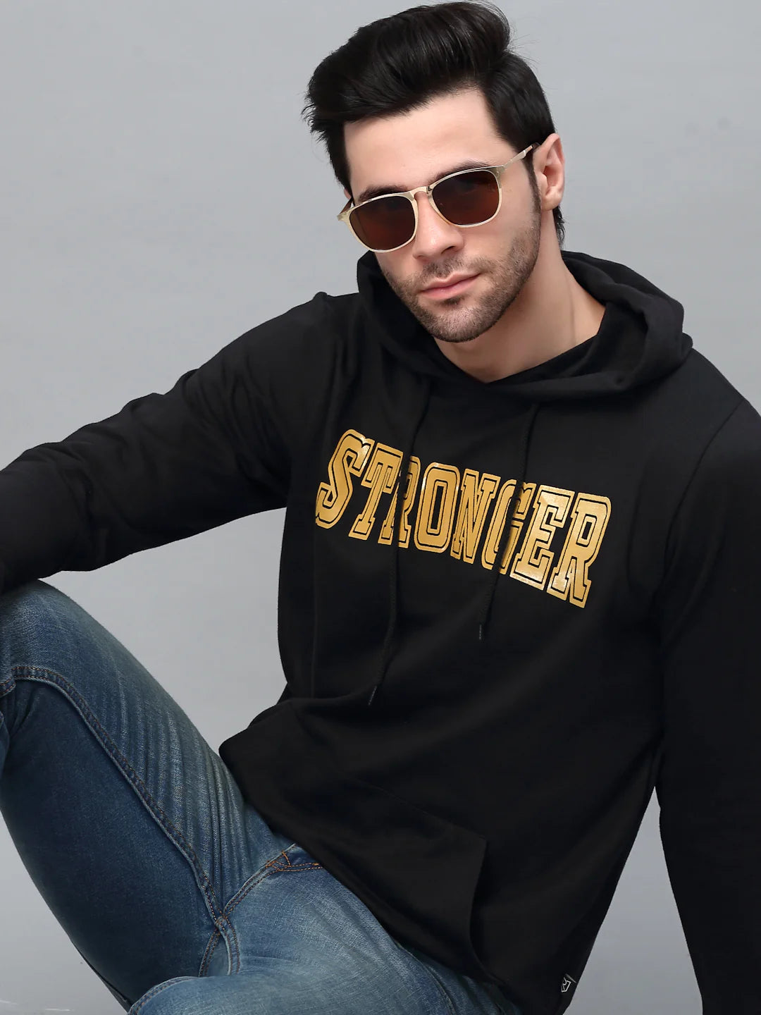 Men Bold Printed Hood Fleece Sweatshirt