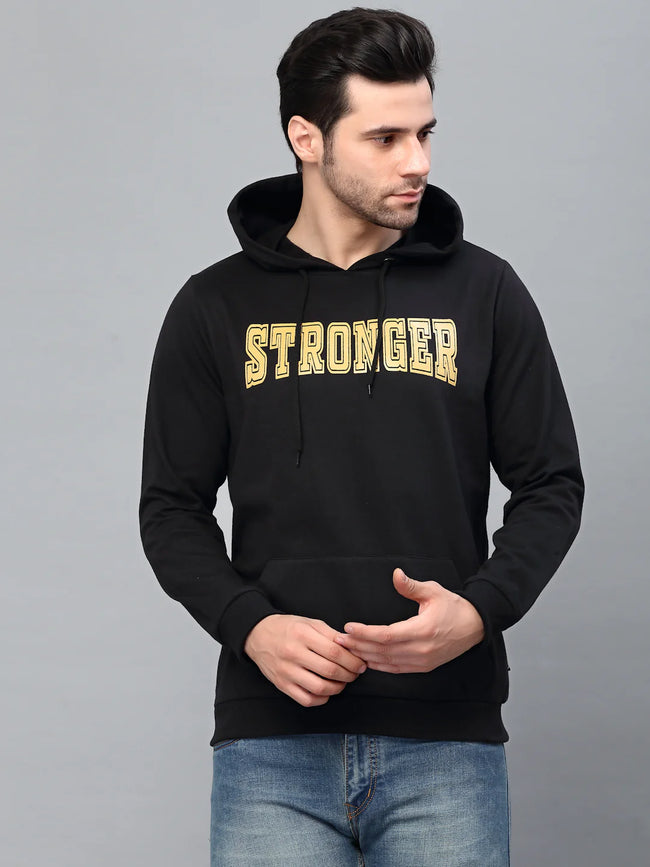 Men Bold Printed Hood Fleece Sweatshirt