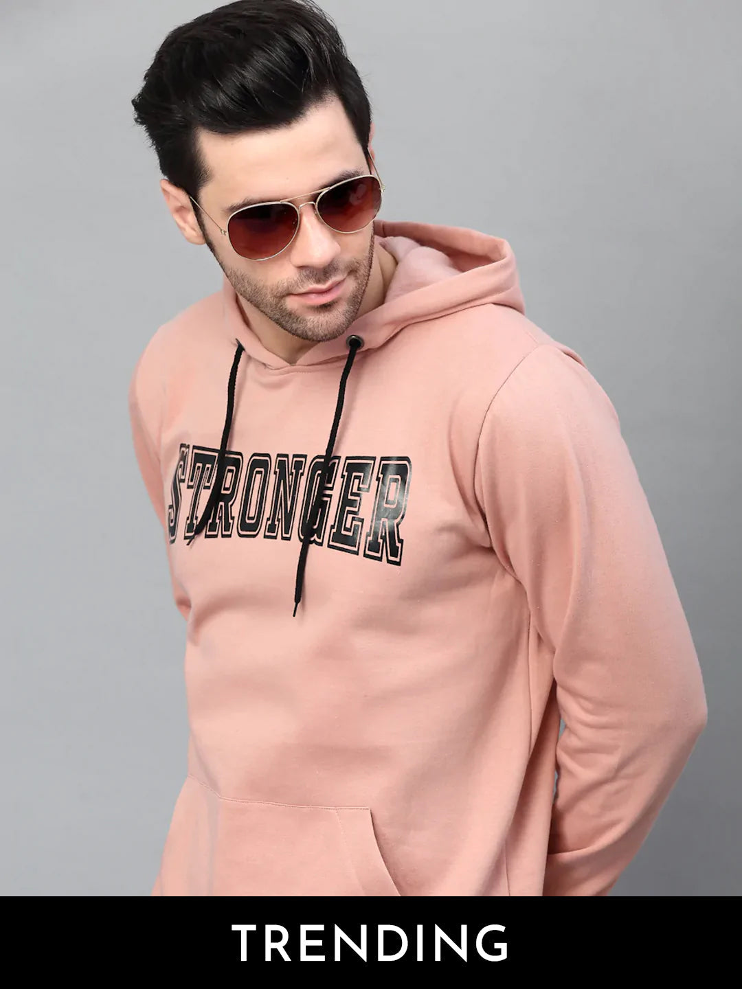 Men Bold Printed Hood Fleece Sweatshirt