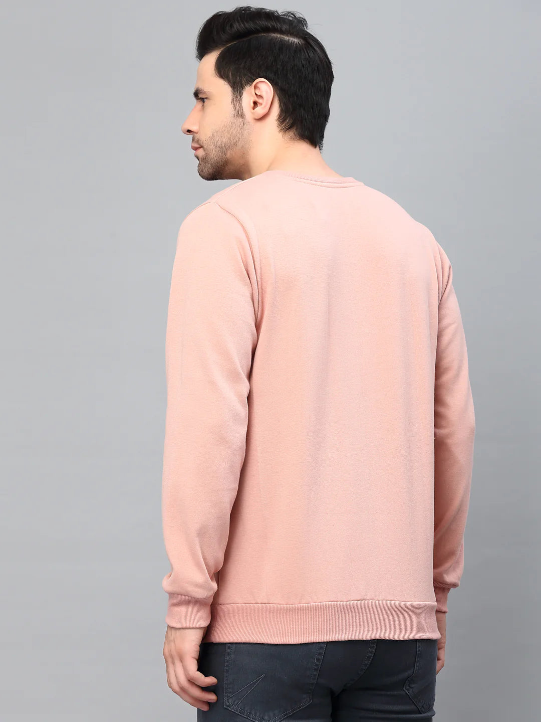 Men Neck Stitch Detail Basic Fleece Sweatshirt