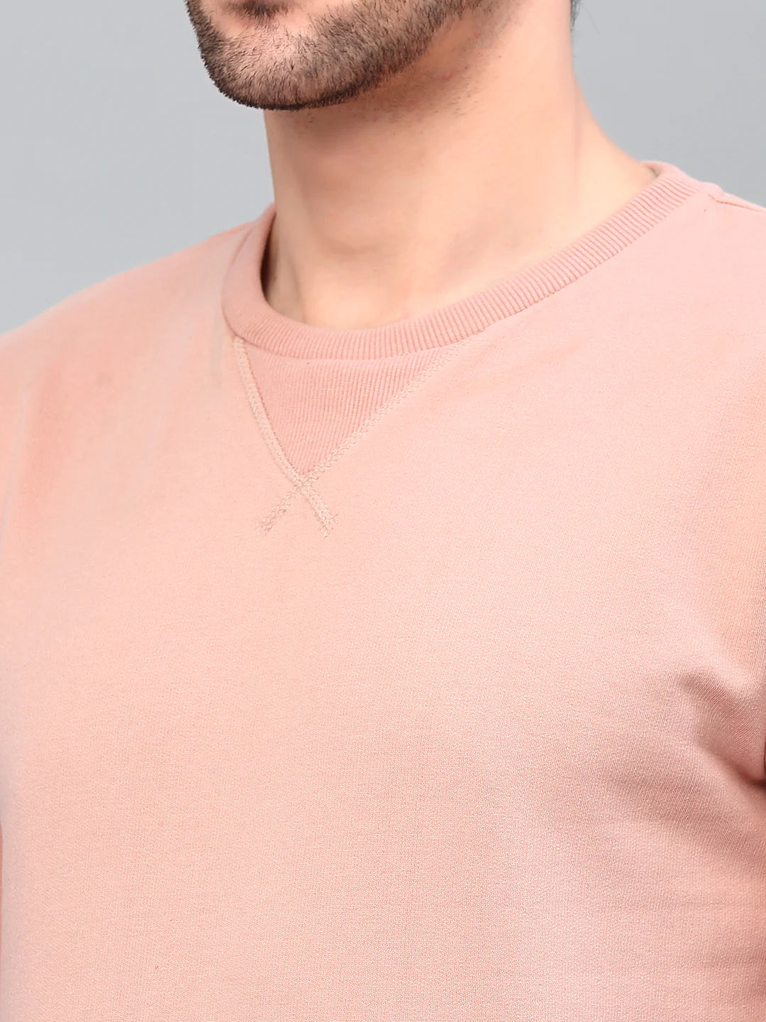 Men Neck Stitch Detail Basic Fleece Sweatshirt