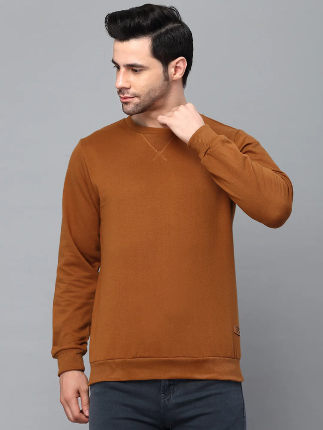 Men Neck Stitch Detail Basic Fleece Sweatshirt