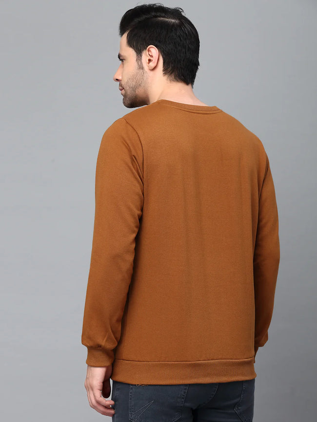 Men Neck Stitch Detail Basic Fleece Sweatshirt