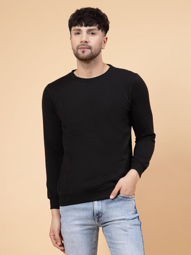 Men Black Round Neck Full Sleeve Fleece Sweatshirt