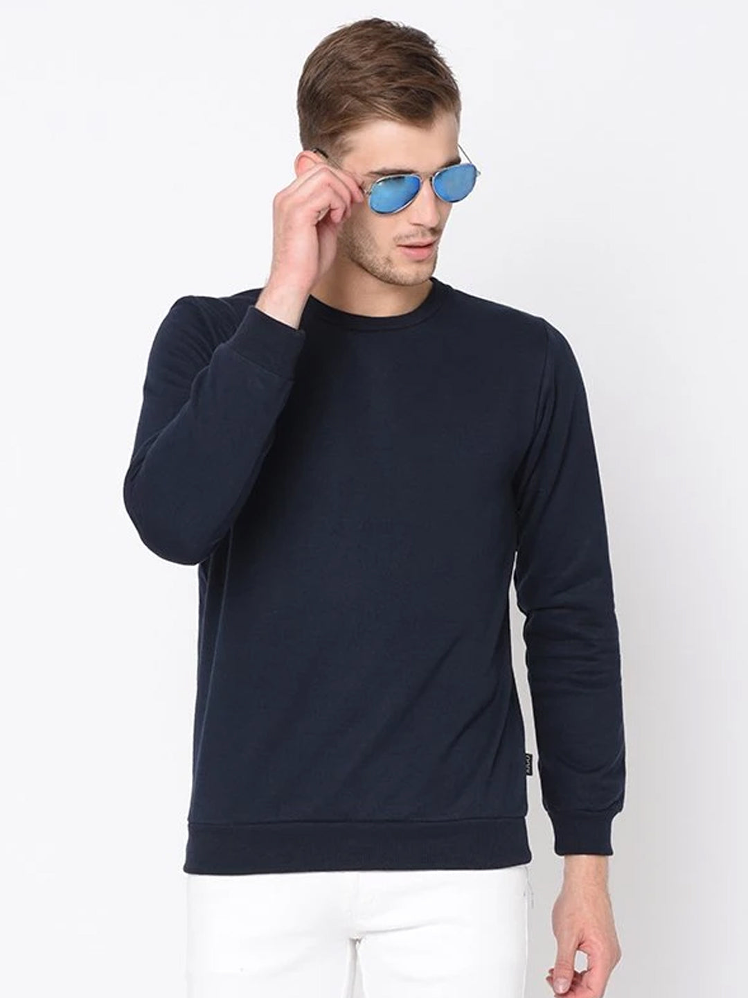 Men Navy Round Neck Sweatshirt For Men