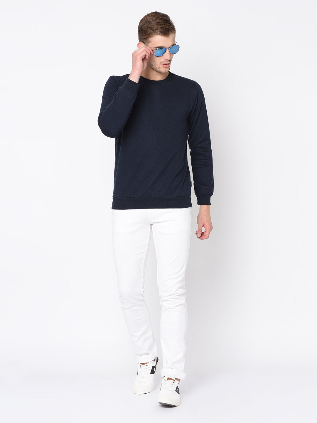 Men Navy Round Neck Sweatshirt For Men