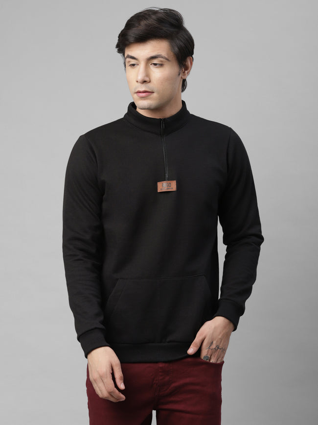 Men Black Zip-Up Fleece Sweatshirt
