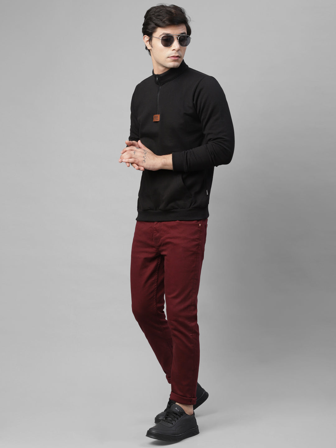 Men Black Zip-Up Fleece Sweatshirt