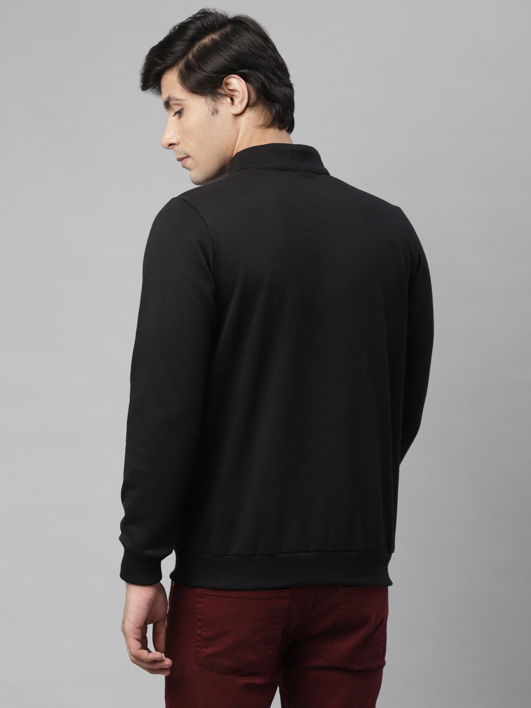 Men Black Zip-Up Fleece Sweatshirt