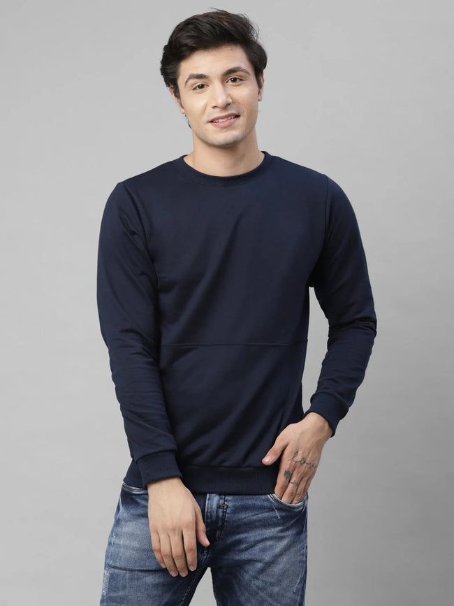Men Navy Terry Round Neck Sweatshirt