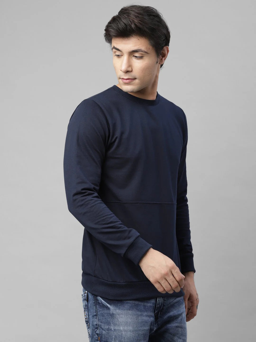 Men Navy Terry Round Neck Sweatshirt