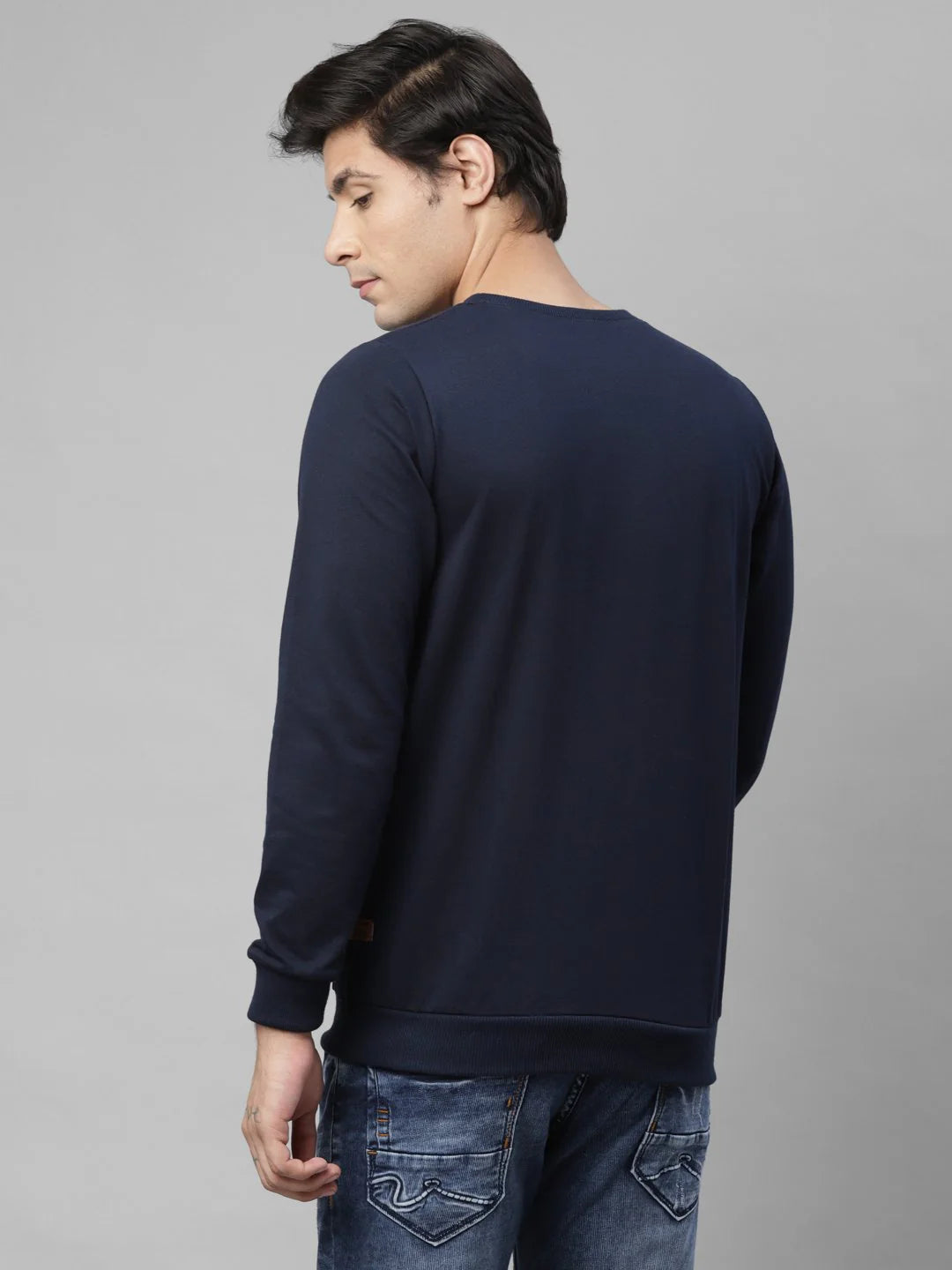 Men Navy Terry Round Neck Sweatshirt