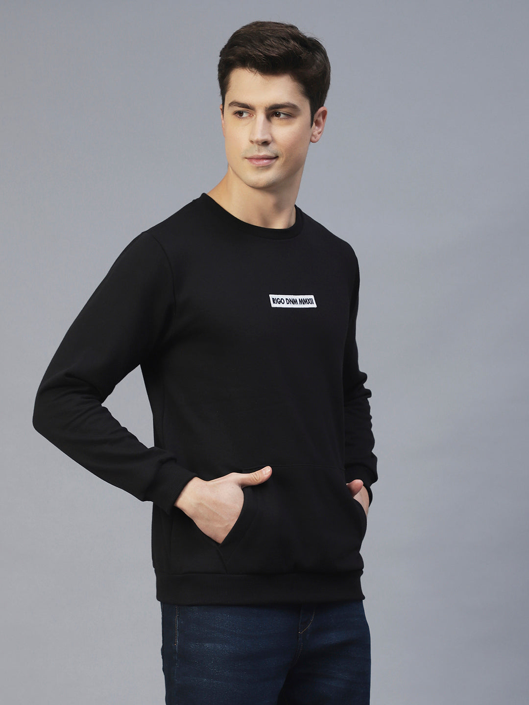 Men Black Round Neck Sweatshirt