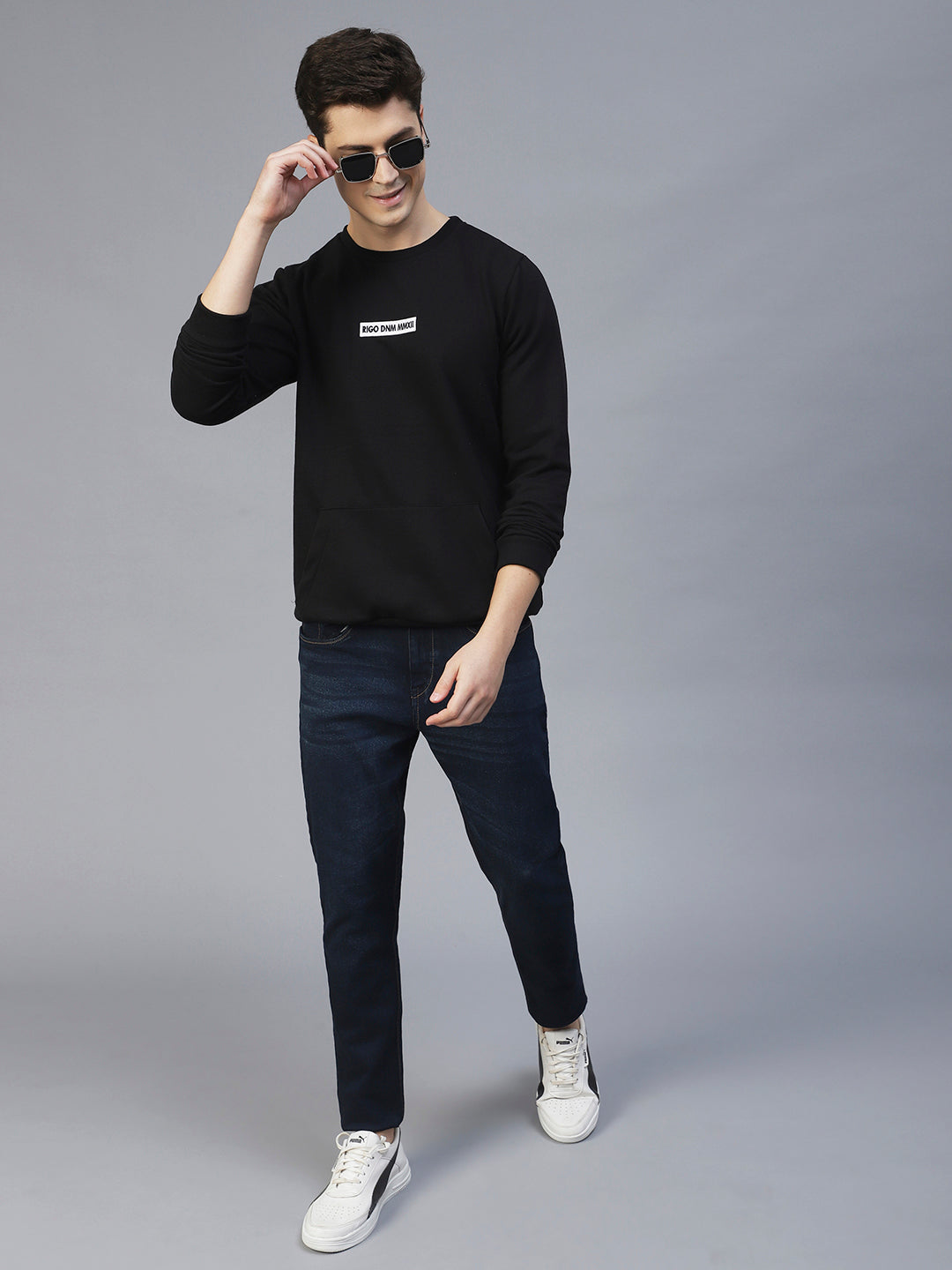 Men Black Round Neck Sweatshirt
