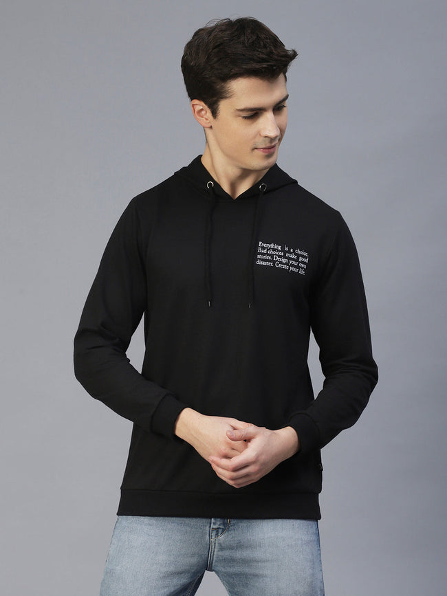 Men Black Text Print Hooded Sweatshirt