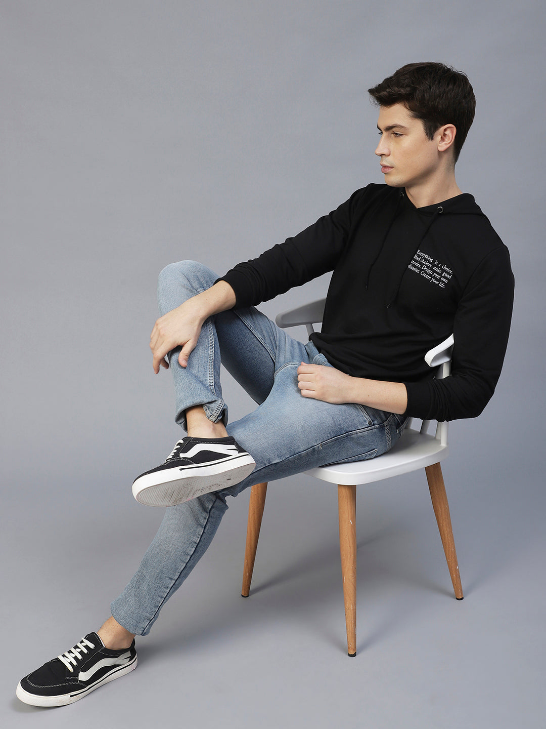 Men Black Text Print Hooded Sweatshirt