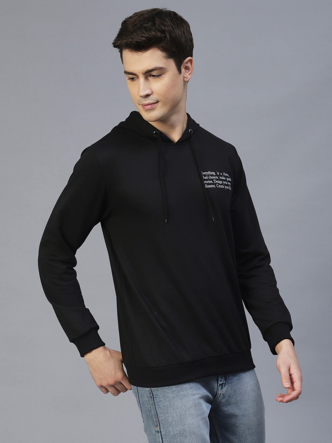 Men Black Text Print Hooded Sweatshirt