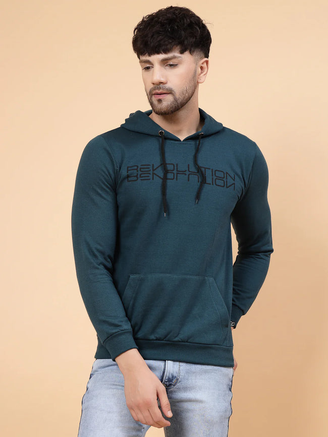 Men Printed Hooded Fleece Sweatshirt