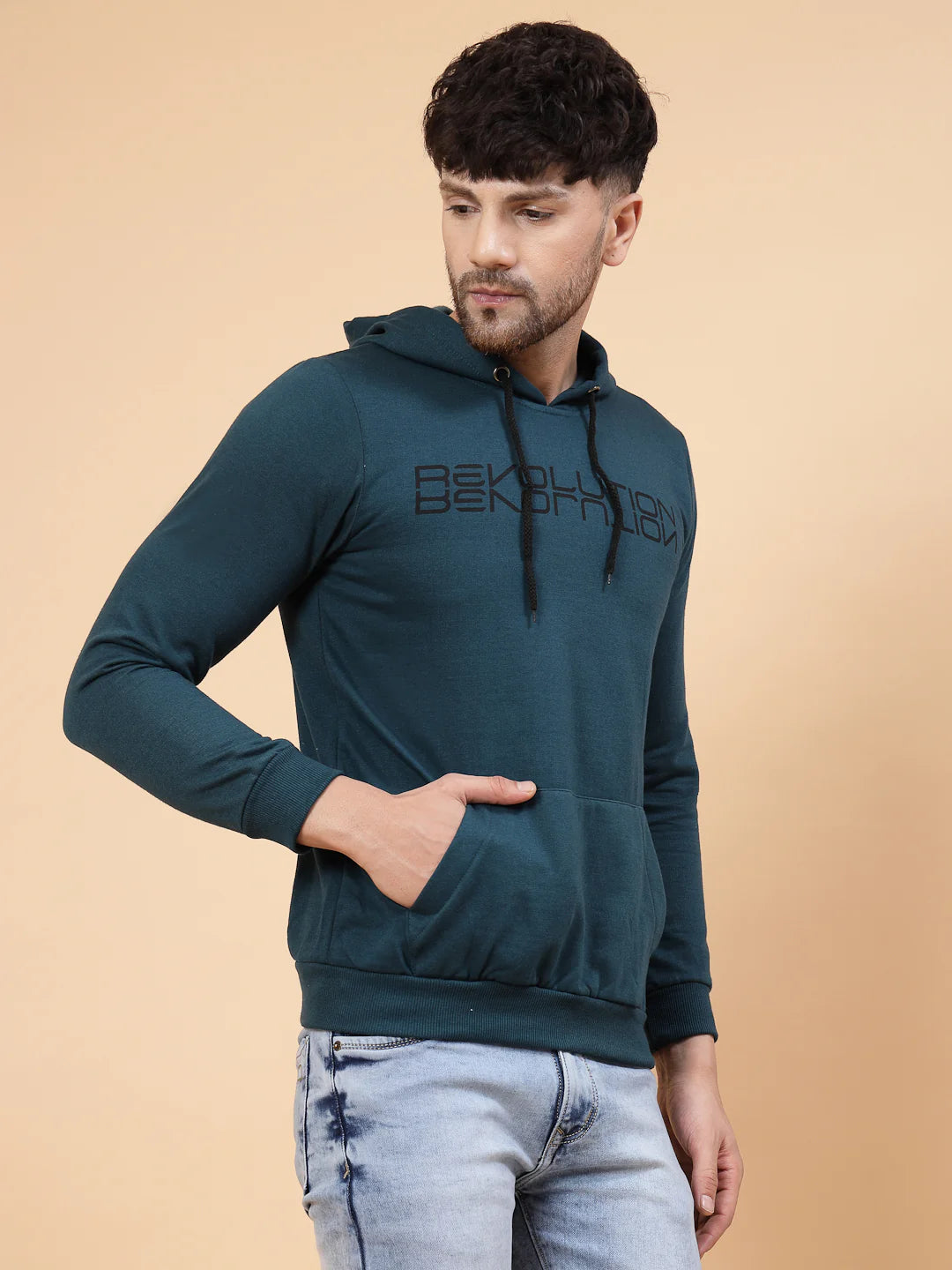 Men Printed Hooded Fleece Sweatshirt
