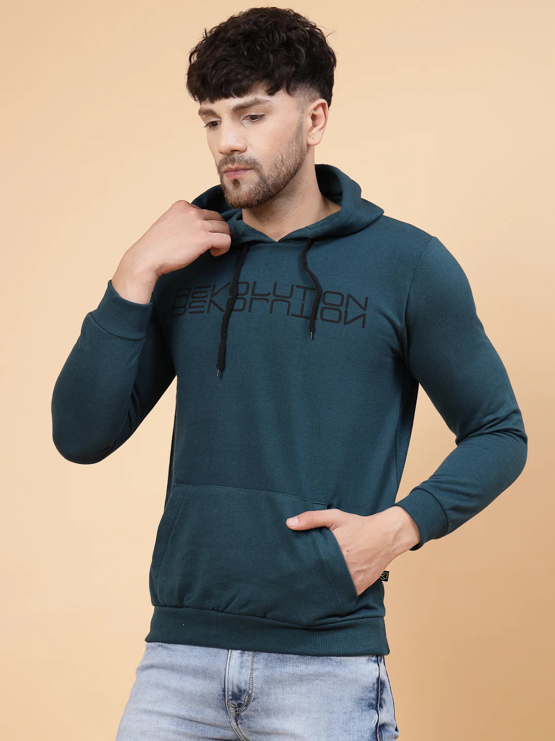 Men Printed Hooded Fleece Sweatshirt