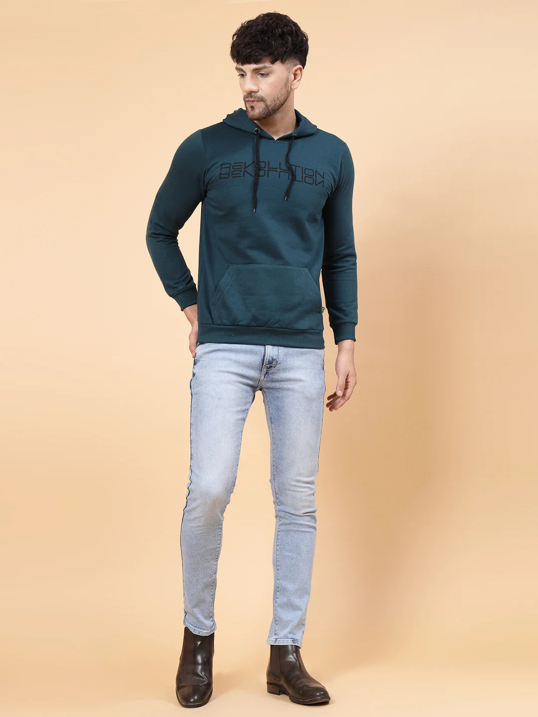 Men Printed Hooded Fleece Sweatshirt