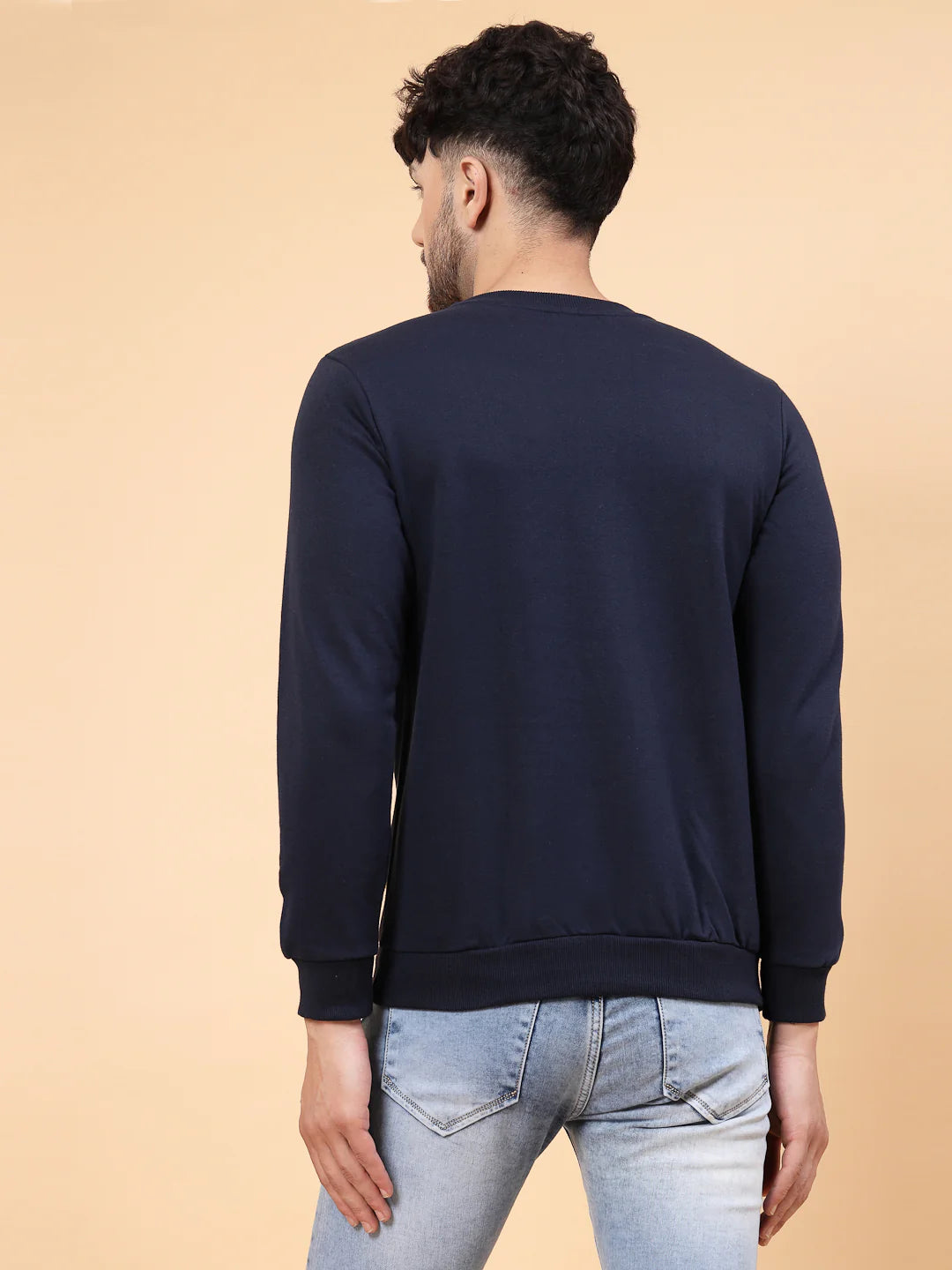 Men Neck Stitch Detail Basic Fleece Sweatshirt
