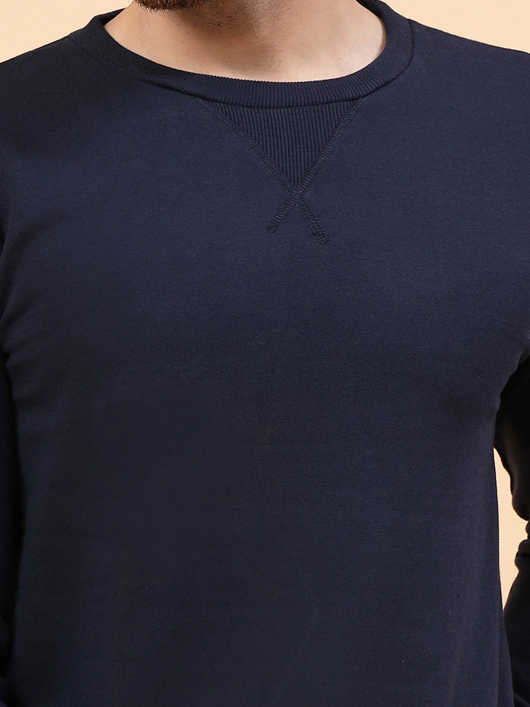 Men Neck Stitch Detail Basic Fleece Sweatshirt