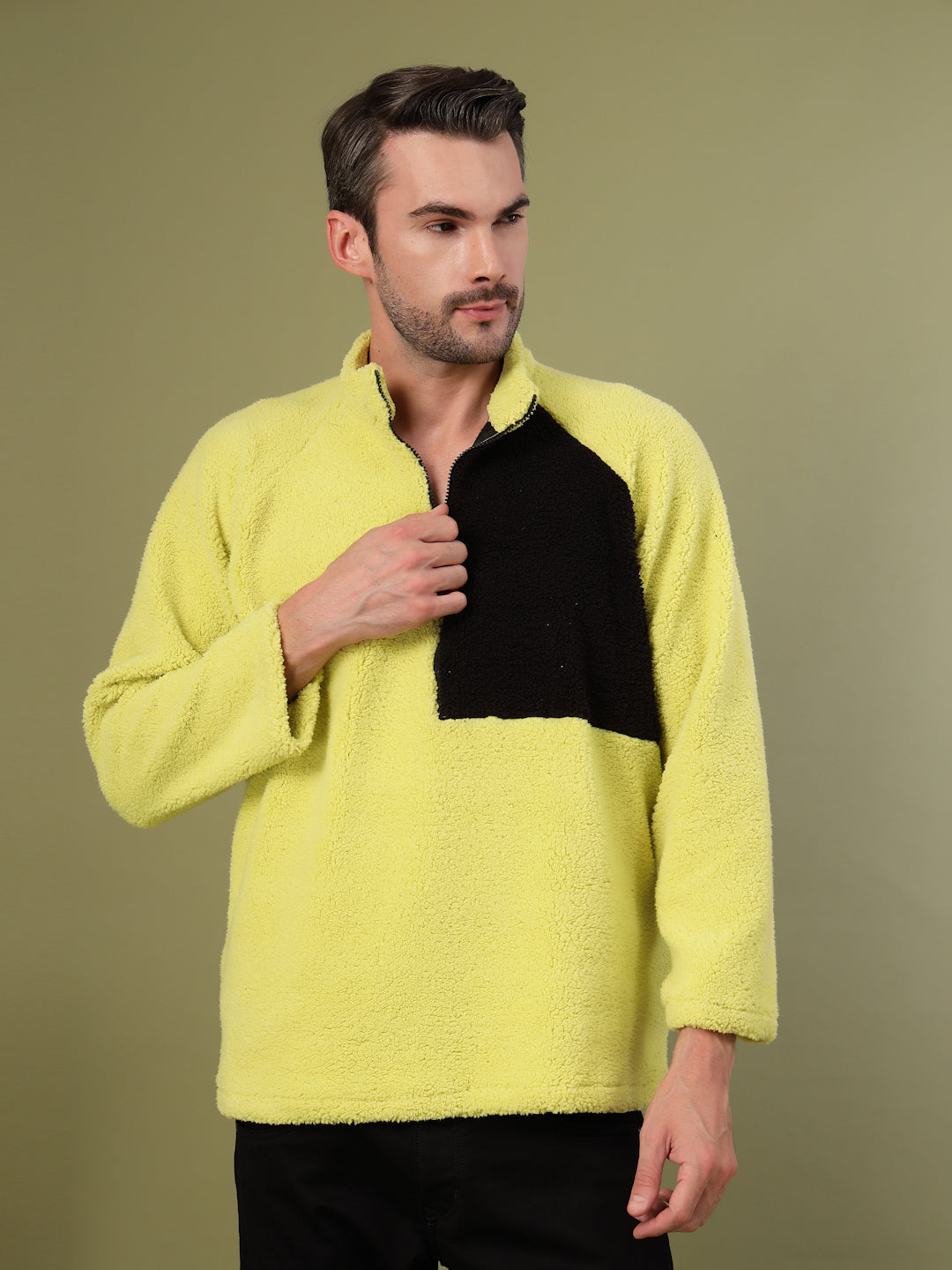 Men Oversized Sherpa Colorblocked Sweatshirt