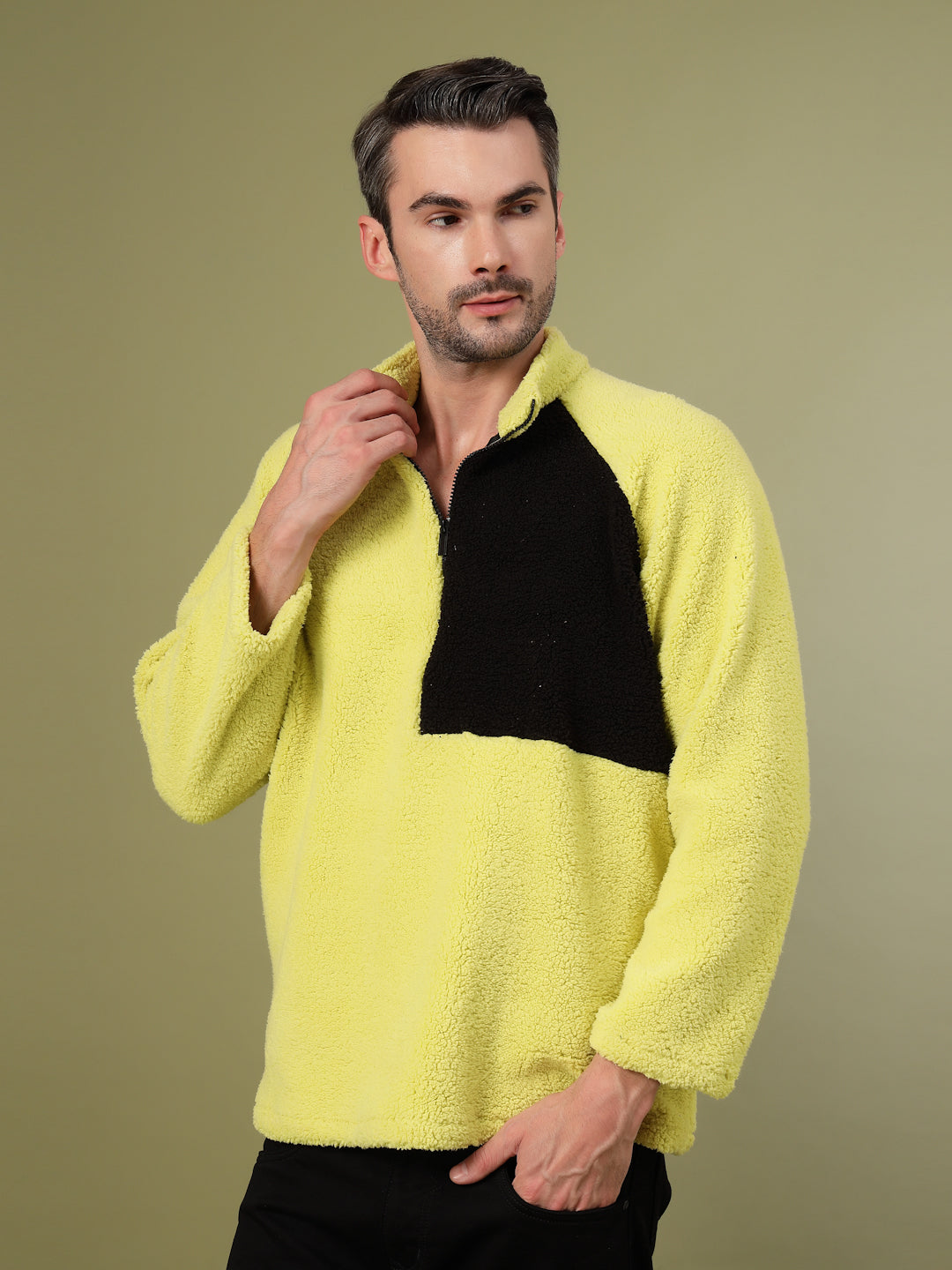 Men Oversized Sherpa Colorblocked Sweatshirt