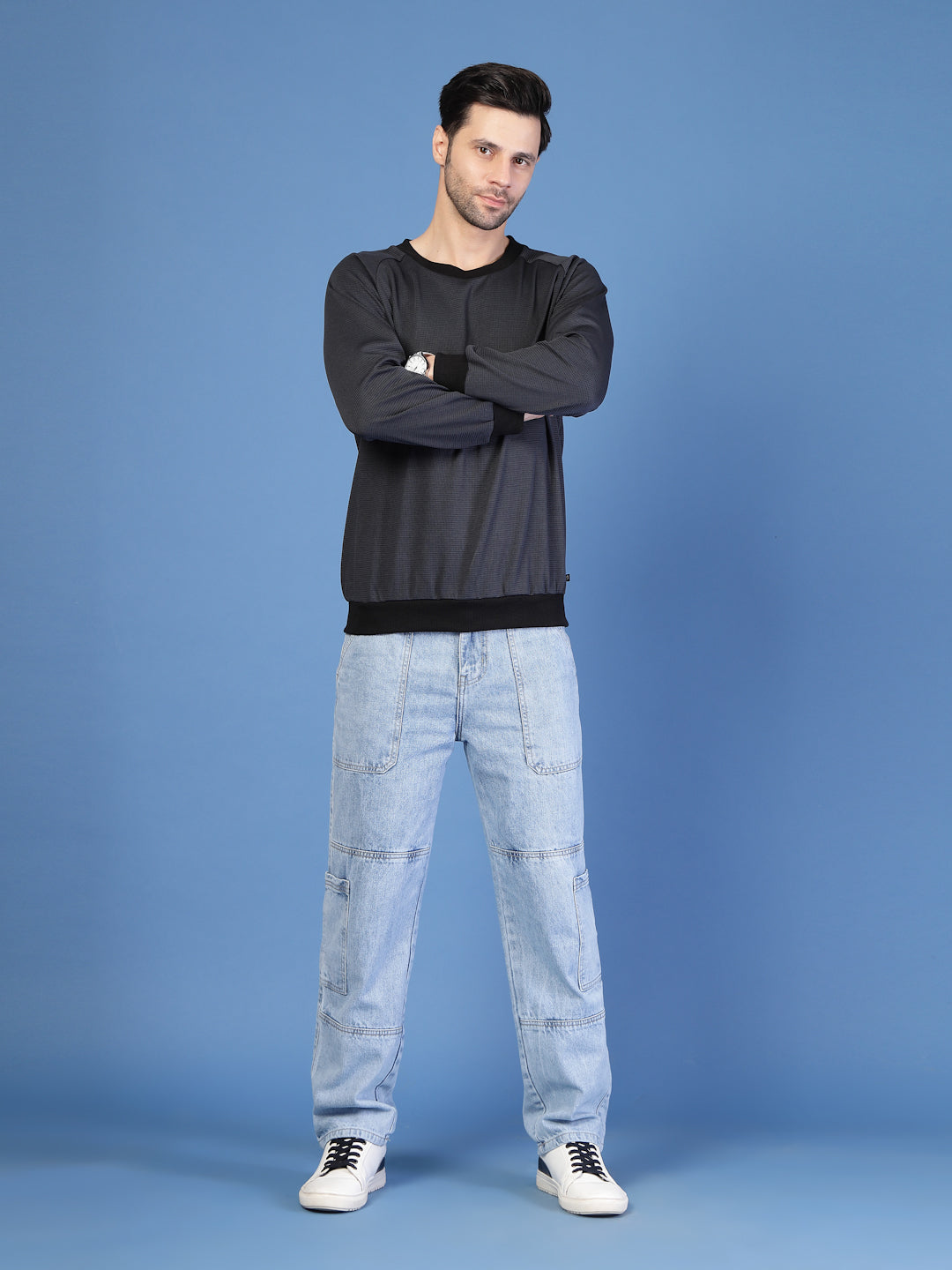 Men Grey Round Neck Sweatshirt