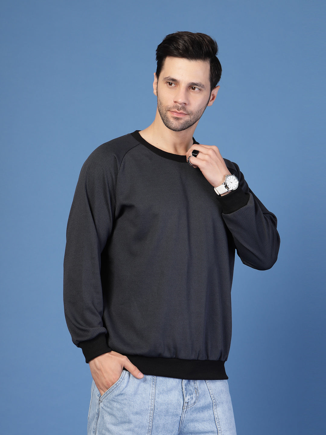 Men Grey Round Neck Sweatshirt