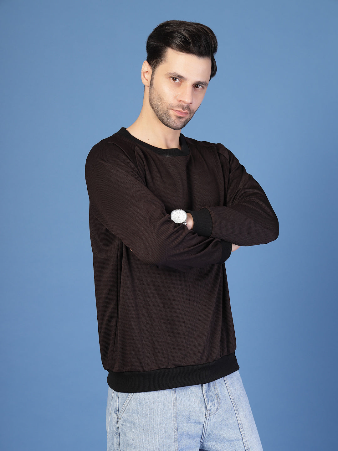 Men Brown Round Neck Sweatshirt