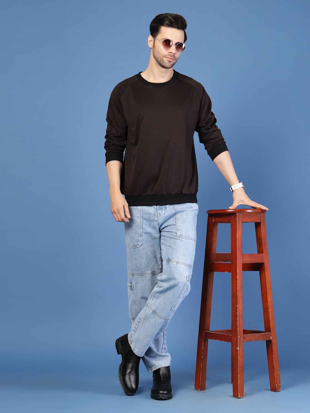 Men Brown Round Neck Sweatshirt