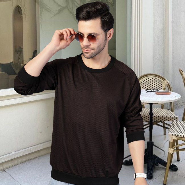 Men Brown Round Neck Sweatshirt
