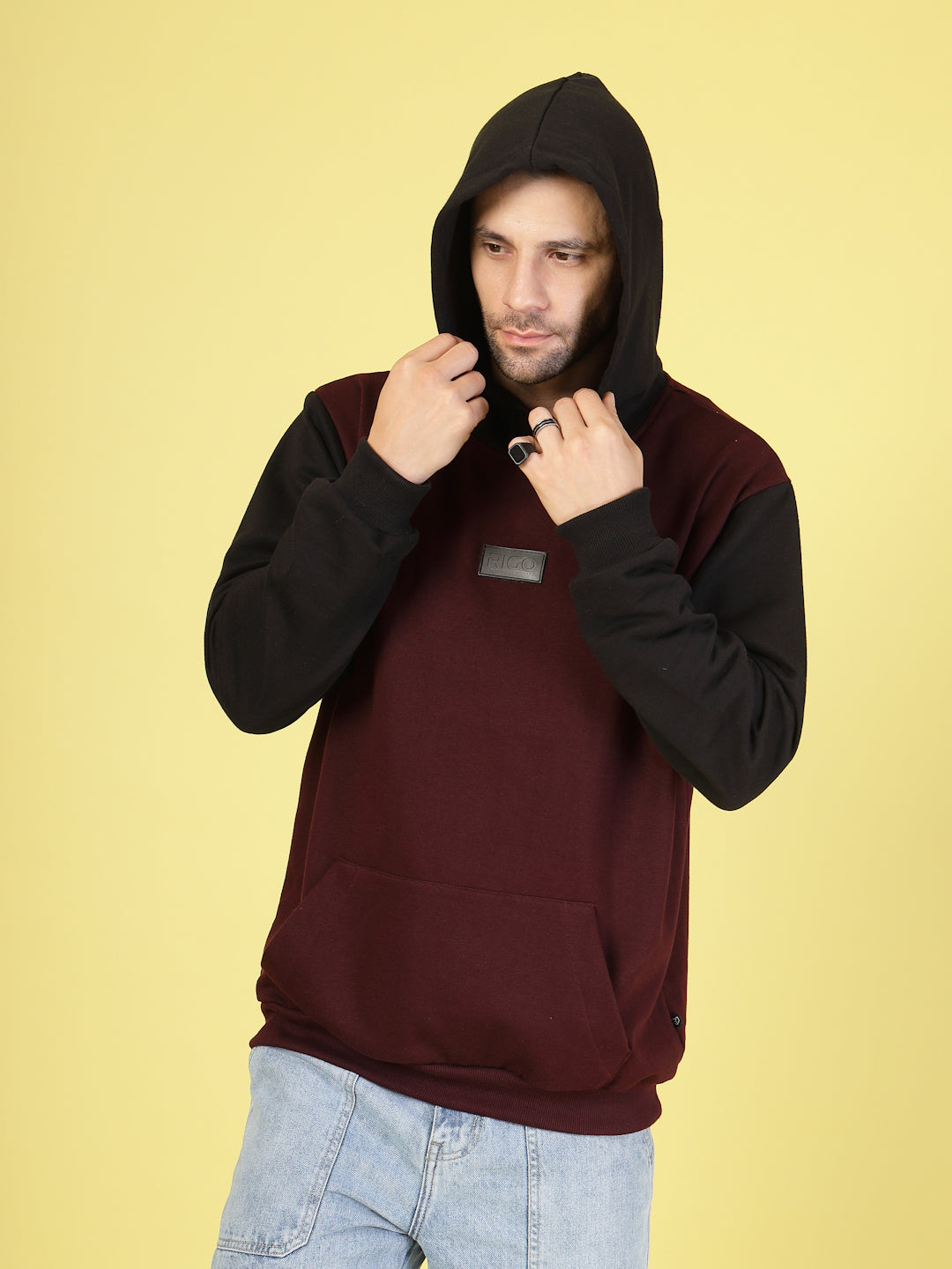 Men Bold Colorblocked Oversized Hoodie