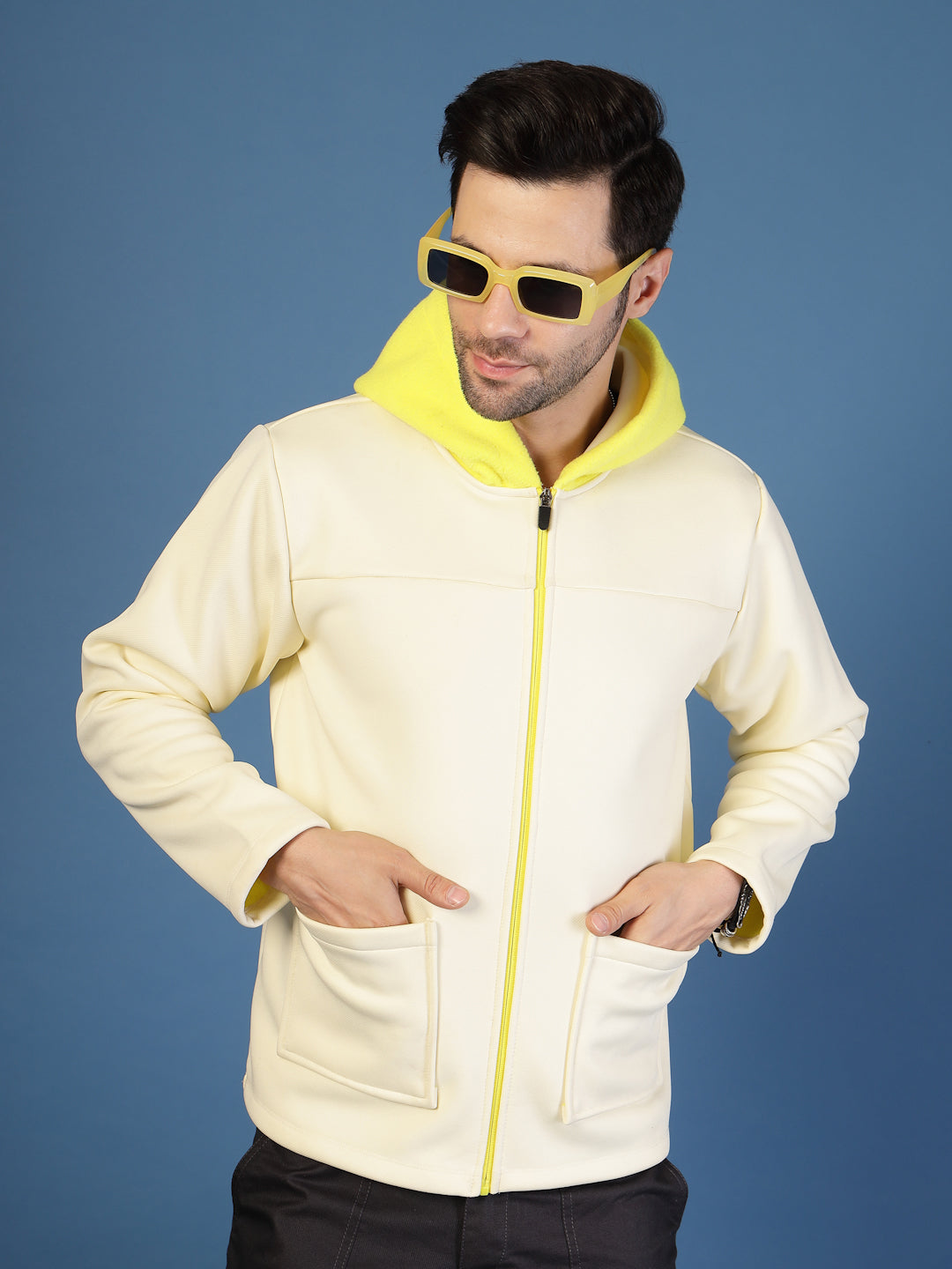 Men Polar Fleece Zipper Hooded Jacket