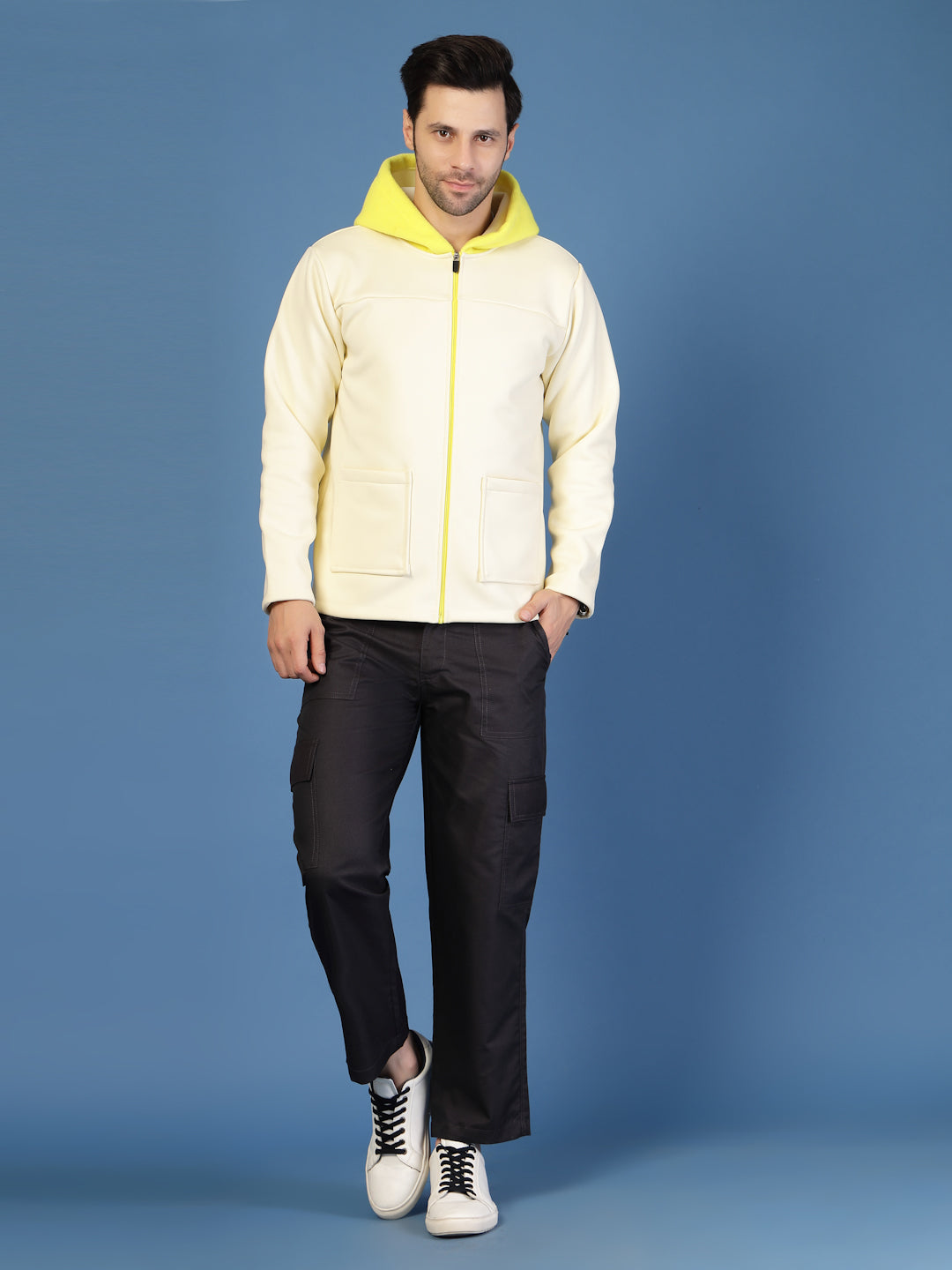 Men Polar Fleece Zipper Hooded Jacket