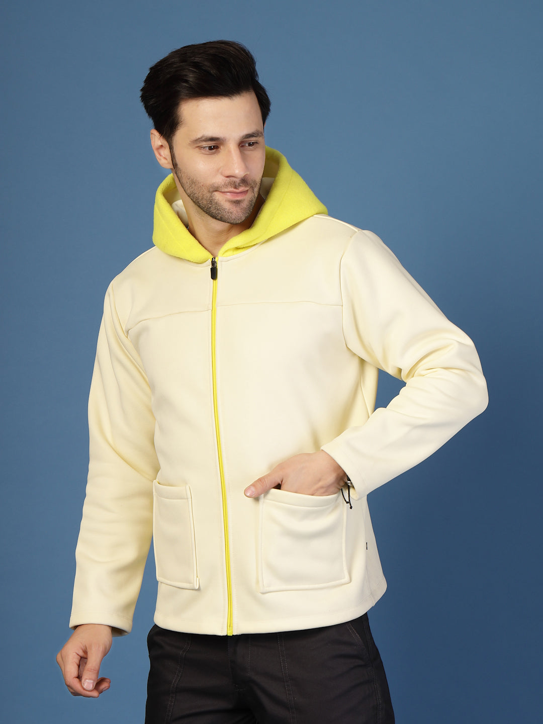 Men Polar Fleece Zipper Hooded Jacket